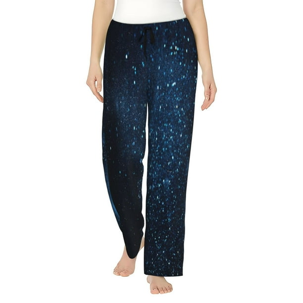 Balery Blue Glitter Retro Pantalones de pijama para mujer, pijamas ultraligeros, pantalones de estar por casa-Small