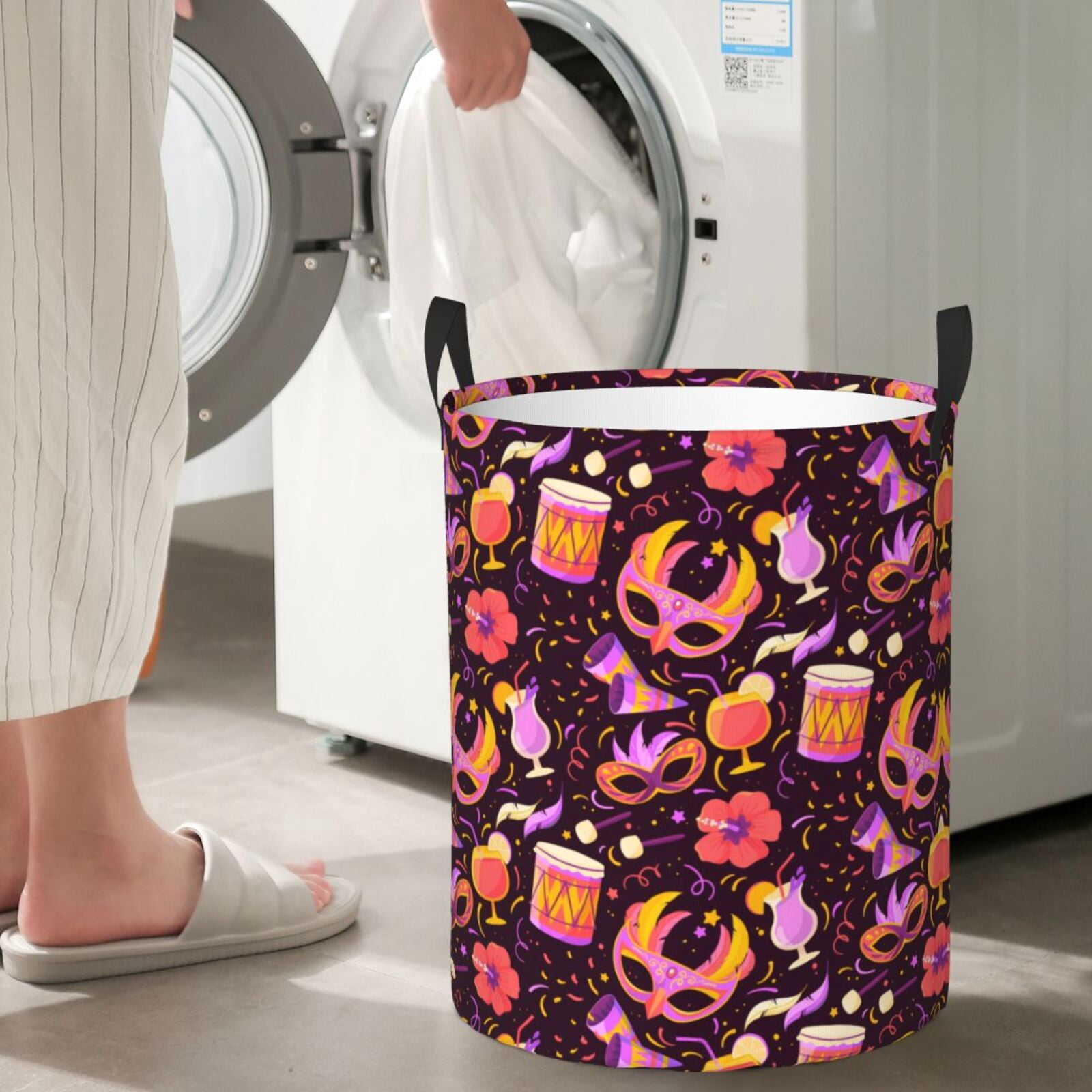 Large Laundry Basket with Handles - Festive Carnival Party Elements Kids Baby Dirty Clothes Laundry Hamper for Bedroom Aesthetic