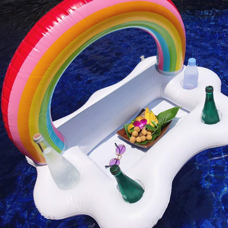Pool Float Beer Table Drinking Cooler Table Bar Tray Rainbow Cloud Cup Holder 