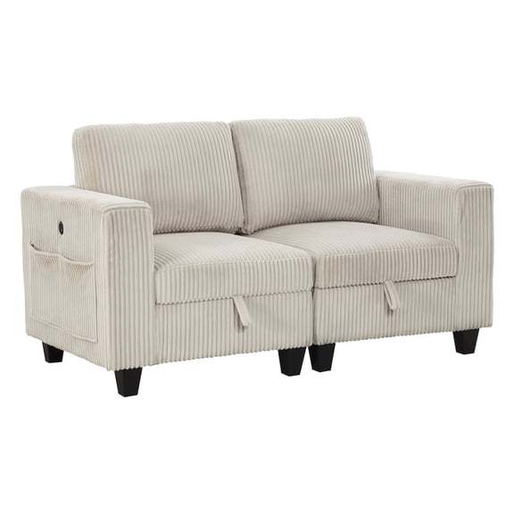 Lexicon Walterboro Corduroy Love Seat with Storage, Storage Pouches in Beige