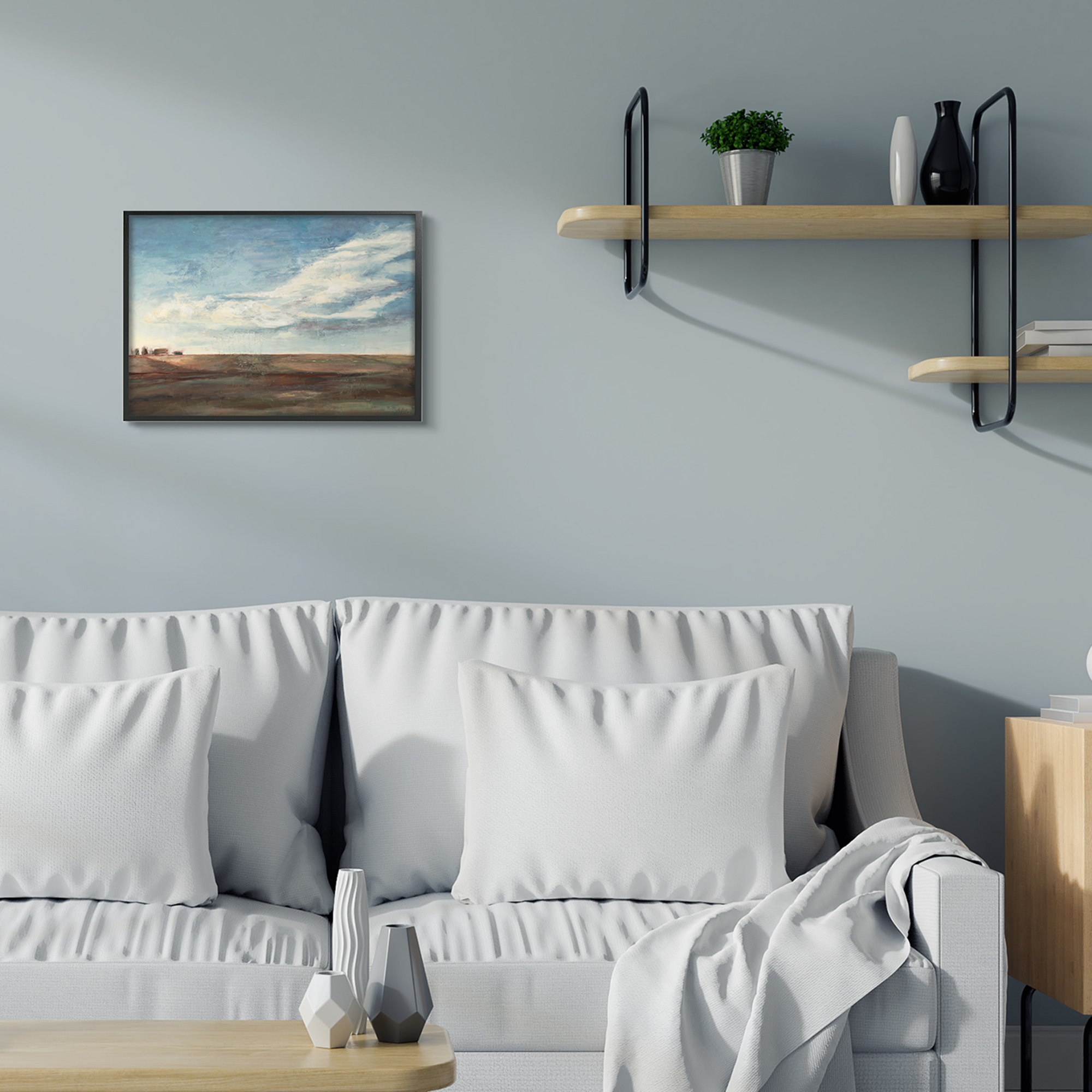 Stupell Industries Cloudy Country Landscape Distant Town Earth Tones,16 x 20,Designed by Stacy Pollard