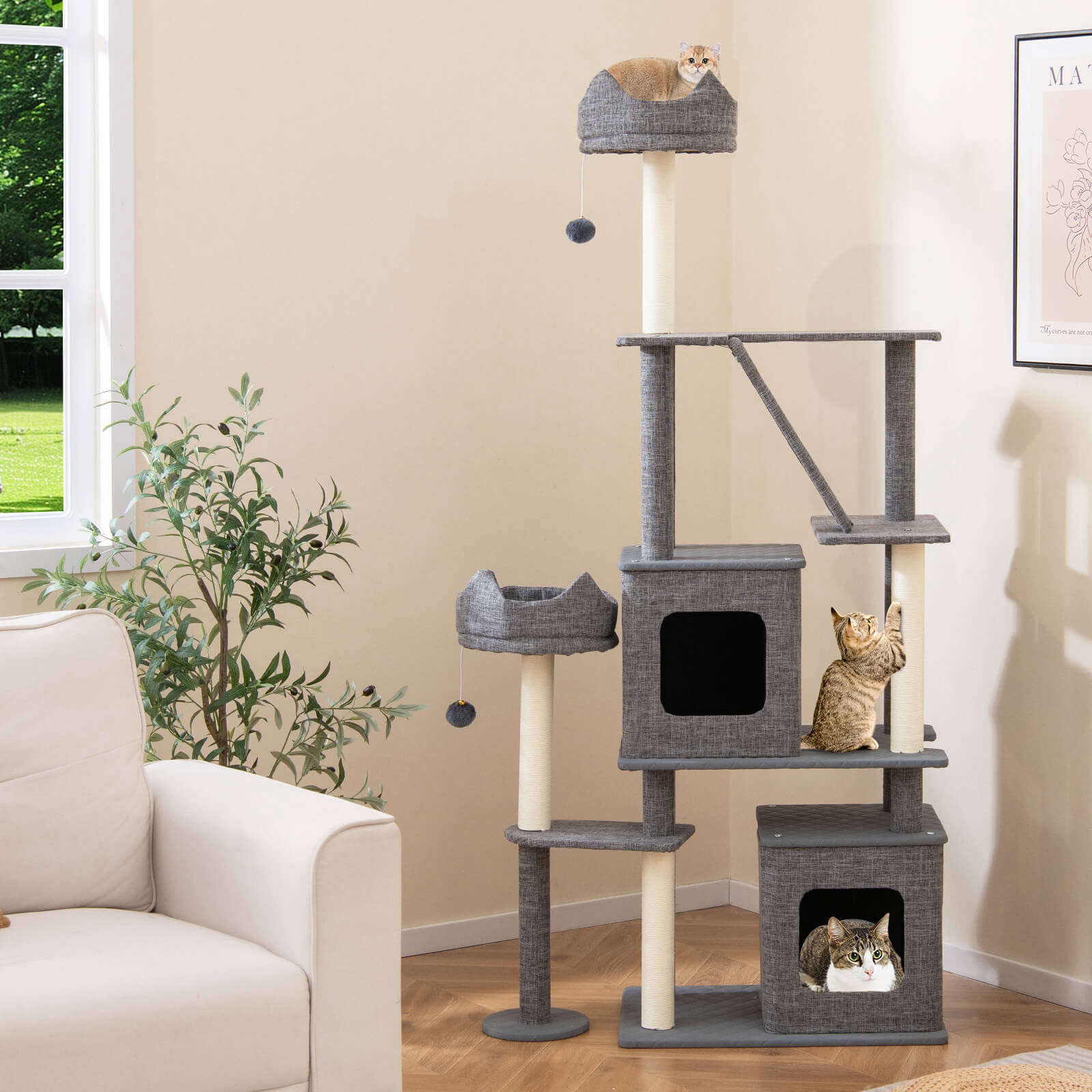 Infans 71" Tall Cat Tree for Indoor Cats Modern Multi-Level Cat Tower Activity Center