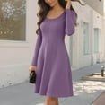 thumbnail image 2 of VEKDONE Ribbed Knit Sweater Dress for Women Fashion Long Sleeve Scoop Neck A-Line Dress Casual Flowing Pleated Dresses Summer Vacation Housewear Dress Purple S, 2 of 7