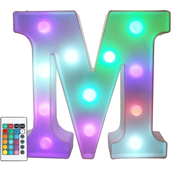 Pooqla Colorful LED Marquee Letter Lights with Remote – Light Up Signs Party Bar Letters Decorations for the Home - Multicolor M