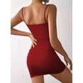 thumbnail image 4 of Women's Sleeveless Ruched Spaghetti Strap Bodycon Mini Dress Wine Red L, 4 of 8