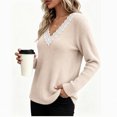 thumbnail image 7 of Long Sleeve Shirts for Women Casual Fashion V-Neck Lace Trim Soft Ribbed Knit Pullover, Perfect for Daily Office Work Wear, 7 of 7