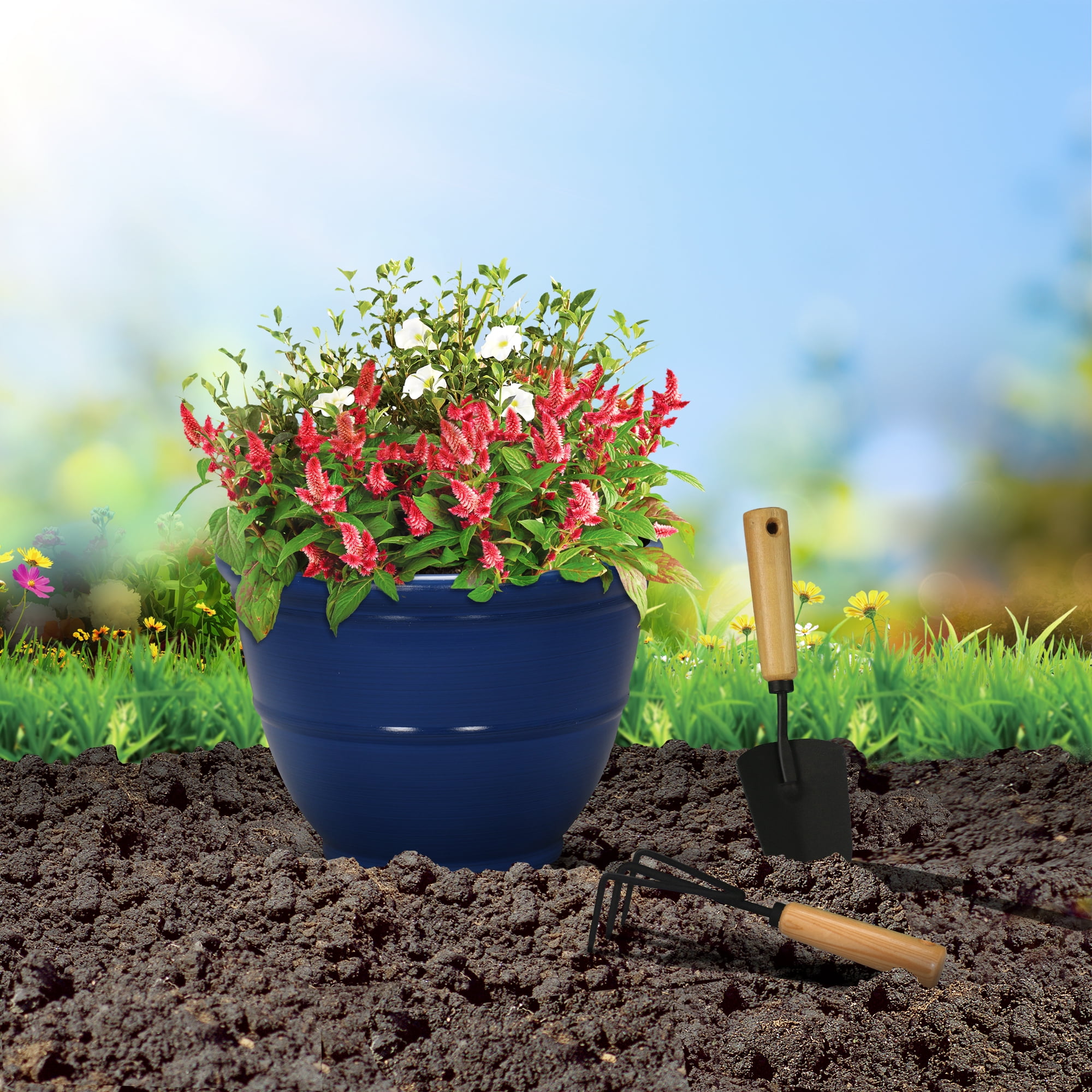 Mainstays Ferenza Blue Recycled Resin Planter, 14in L x 14in W x 10in H