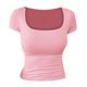 thumbnail image 1 of Camiseta de manga corta con cuello en U ajustada para mujer: top informal de color liso, material suave y transpirable, tallas S/M/L/XL/XXL., 1 of 3