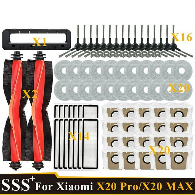 Accesorios para Aspiradoras para Robot X20 Max/X20 Pro/D109GL/D102GL, Rodillo Principal, Cepillo Lateral, Filtro HEPA, Bolsa de Recolección de Polvo.