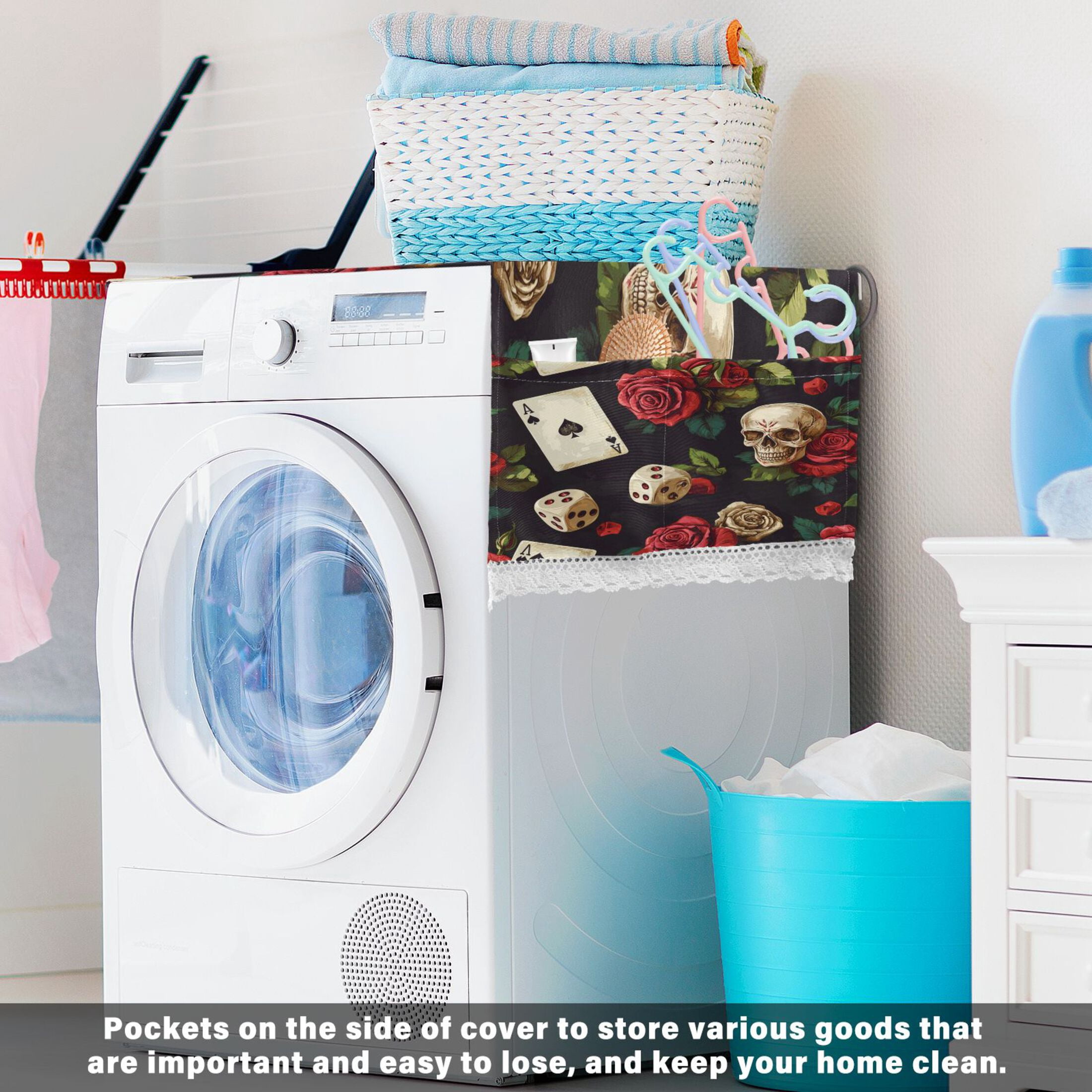 WOBOGO Poker Collides with Skulls Washing Machine Cloth Dryer Refrigerator Top Cover Protective Non-Slip Mat For Kitchen Laundry