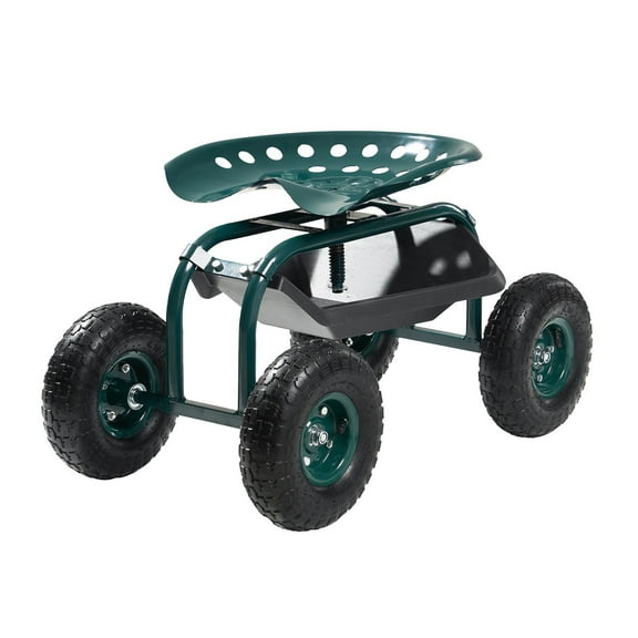 TYUIOP Garden Cart Rolling Workseat with Wheels, Gardening Stool for Planting, 360 Degree Swivel Seat, Wagon Scooter with Steering Handle & Utility Tool Tray, Use for Patio, Yard, and Outdoors, Green