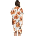 thumbnail image 3 of Red Flowers Women Swimsuit Cover up V Neck Beach Dress Short Sleeve Vacation Outfits Swimwear, 3 of 7