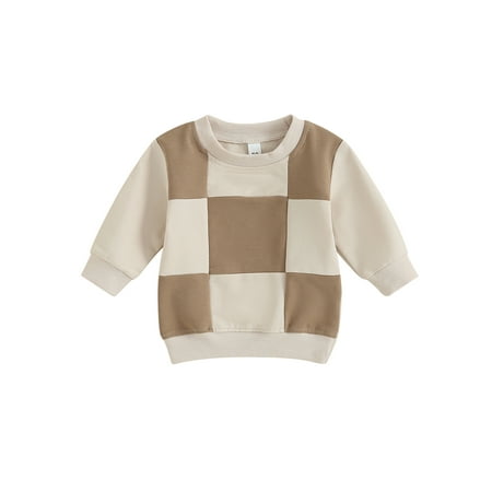 

Inevnen Sweatshirts for Girls Toddler Long Sleeve Checkerboard Print Loose Fit Pullover Tops