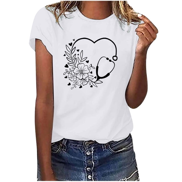 Camisetas con estampado de letras y cuello redondo de verano para mujer, blusas femeninas cómodas y elegantes, Tops OAVQHLG3B Store lin121212