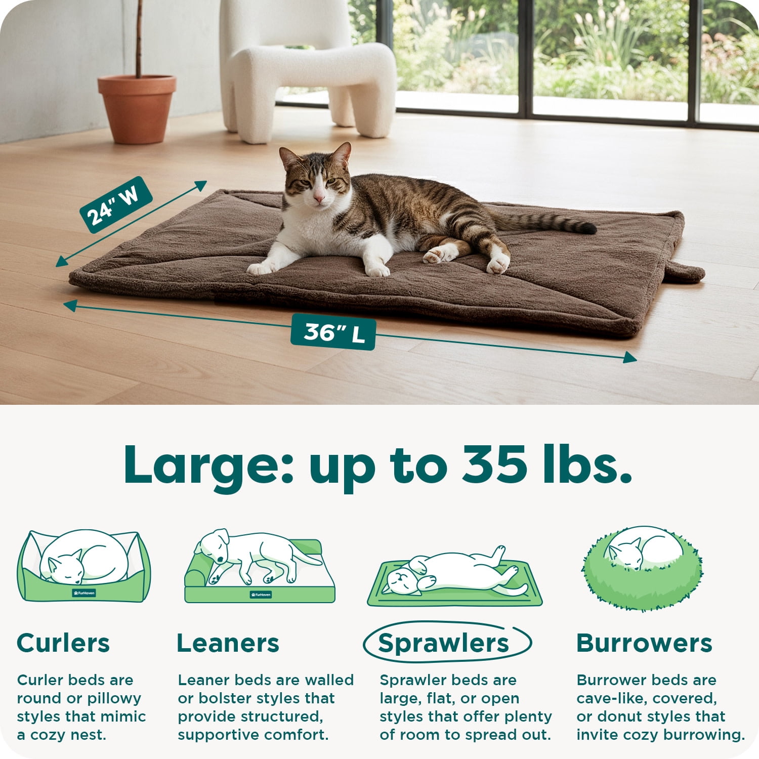 FurHaven ThermaNAP Self Warming Cat Mat & Dog Bed for Crates with Self-Warming Technology for Cozy Rest, Fully Machine Washable, Large, Quilted Faux Fur, Espresso