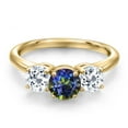 thumbnail image 3 of Gem Stone King 18K Yellow Gold Plated Silver Blue Mystic Topaz and White Topaz Engagement Ring for Women | 2.20 Cttw | Round 6MM | Gemstone November Birthstone | Size 8, 3 of 6