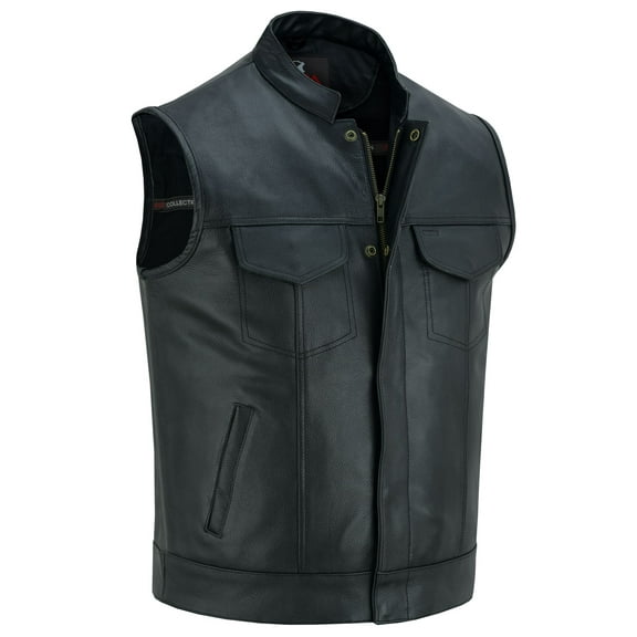 Mens Motorcycle Biker Black Leather Vest Anarchy Club Style Vest Waistcoat - S