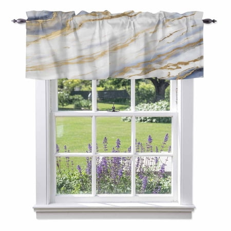 Curtain Valance for Windows Vintage Marble Texture Seamless Kitchen Valances Rod Pocket Short Curtains Abstract Golden Veins Window Valance for Bedroom Bathroom Living room 42x12in