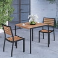 thumbnail image 3 of Merrick Lane Three Piece Faux Teak Patio Dining Set for Indoor and Outdoor Use - 35" Square Table and Two Armless Stacking Club Chairs, 3 of 13