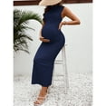 thumbnail image 5 of OYOANGLE Women's Maternity Mock Neck Sleeveless Ruched Maxi Dress Pregnancy Bodycon Tank Dresses Navy Blue S, 5 of 6