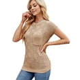 thumbnail image 2 of Women Summer Cap Sleeve Tops Casual Knit Short Sleeve Sweater Loose Fit Shirts Khaki S, 2 of 9