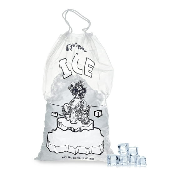AMZ Supply Drawstring Ice Bags 11 x 18 Crystal Ice Printed Bags Thickness 1.5 Mil 8 lbs Pack of 500