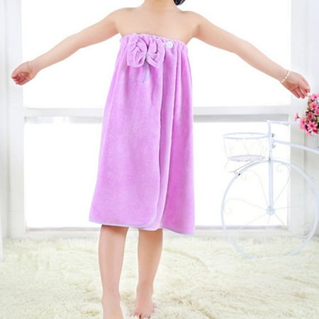 

Kids Bathrobe with Bowknot Decor Adjustable Microfiber Skin-friendly Durable Girls Bath Wrap Towel for Shower Spa New