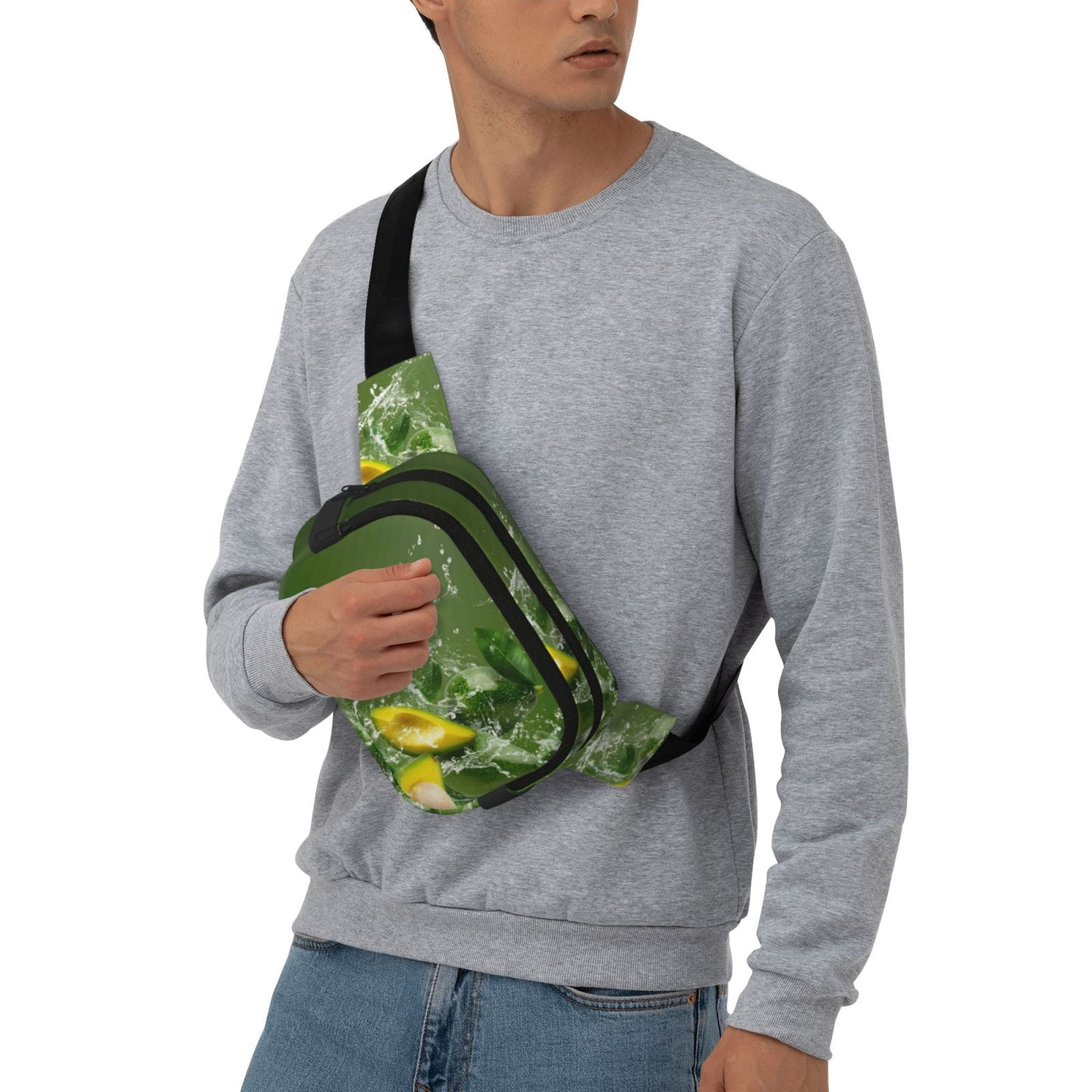 Picia Friut Avocado Print Square Double-Layer Waist Bag Mini Adjustable Waist Belt Bag Exercise Running Travel Hiking