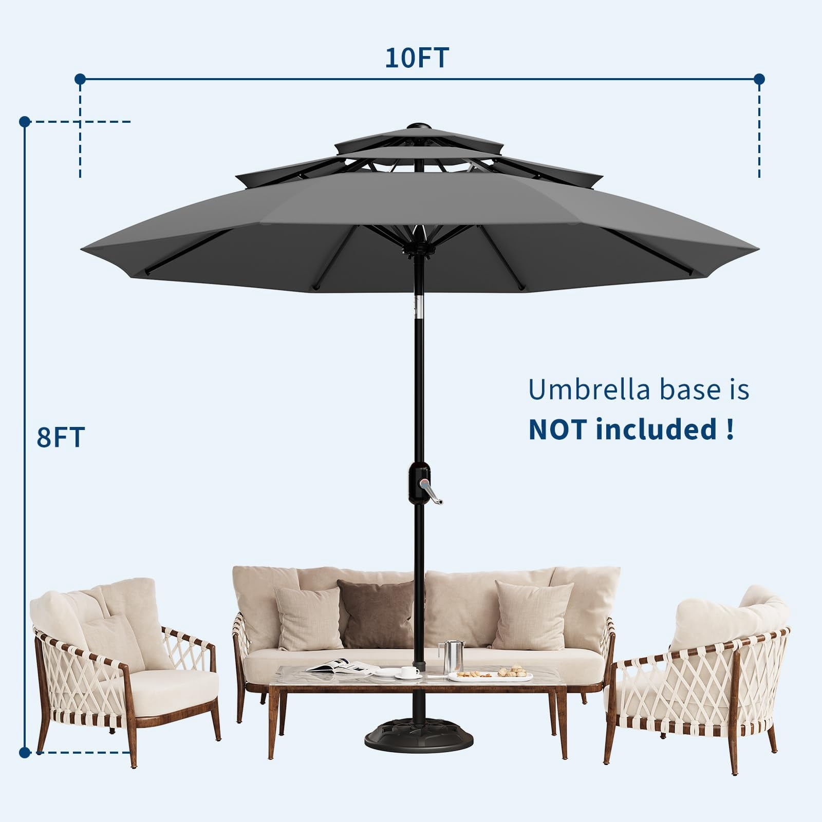 QinaQin Vented Patio Umbrella,8 Sturdy Ribs,Easy Crank & Tilt,Outdoor Market Table Parasol,Gray