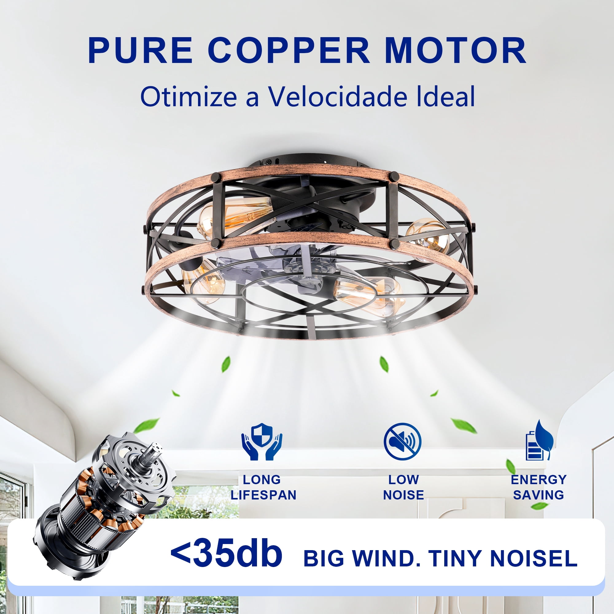 Leumius 19" Black Flush Mount Ceiling Fan with Light, Reversible Motor and DC Remote Control,6 Speed Ceiling Fan,Timing for Living Room Bedroom Dining Room(NOT Included Bulbs)