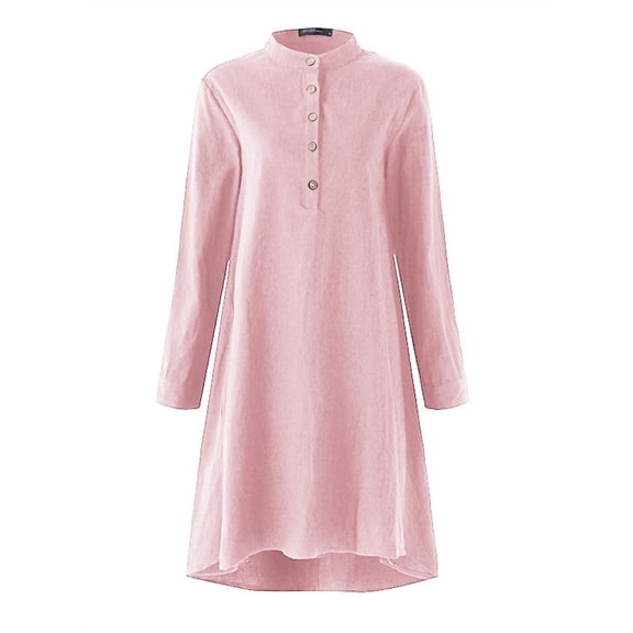 ZANZEA Womens Tops Shirts O-Neck High Low Solid Color Vintage Button Up Blouses