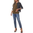 thumbnail image 2 of INSPIRE CHIC Women's Maternity Top Stretchy Knit Sweater Short Sleeve Striped Summer Pregnancy Round Neck Blouse S Brown, 2 of 6