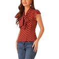 thumbnail image 4 of INSPIRE CHIC Women's Blouse Polka Dots Tie Neck Ruffled Cap Sleeve Wear-to-Work Top M Red, 4 of 5