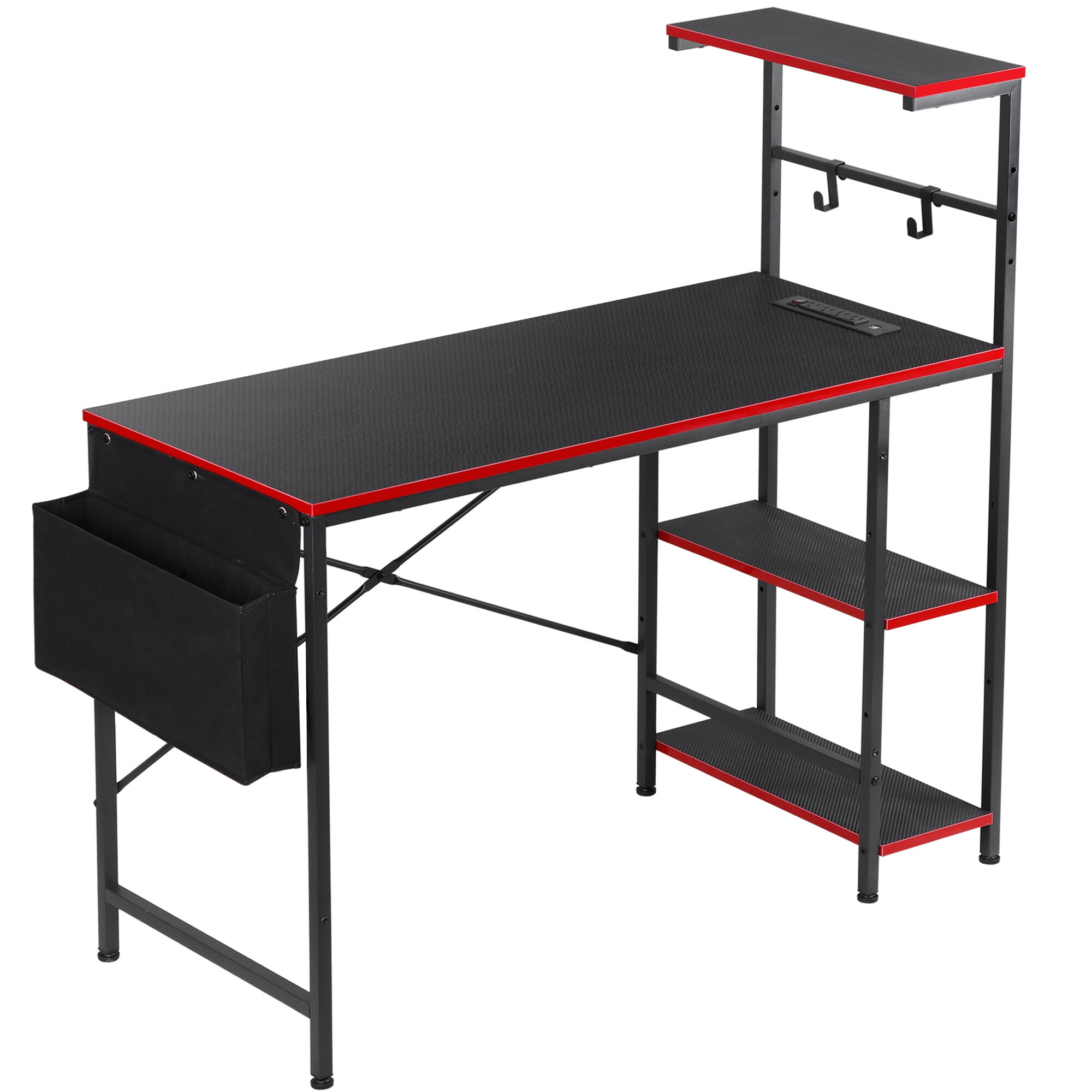 ZENY Gaming Desk with Power Outlets, 44 Inch LED Computer Desk with Side Storage Bag for Bedroom Home Office Black