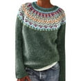 thumbnail image 2 of Delayuji Fall Crew Neck Tops Women's Pullover Sweaters Women's Knitted Isle Print Retro Sweater Casual Crewneck Cropped Pullover Tops Fall Crew Neck Tops Pullover Sweate Cute Fall Purple XXXL, 2 of 6