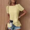 thumbnail image 4 of Perfectbot Women's Eyelet Ruffle Hem Blouse, Short Sleeve Round Neck Asymmetrical Peplum Trendy Top, 4 of 7