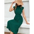 thumbnail image 6 of Hotian Women Dark Green Tie Waist Halter Shift Midi Formal Dress for St Patrick's Day (XS), 6 of 6