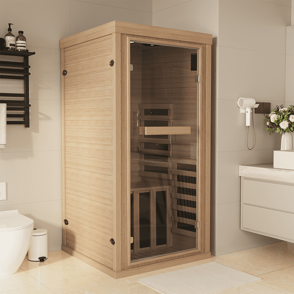 BaPiPro 1-2 Person Home Far Infrared Sauna Room, 1260W High-Efficiency Heating Hemlock Wood Indoor Sauna Spa with Control Panel, LED Lighting, Bluetooth Music Function for Home, Gym, 3'x5.5'
