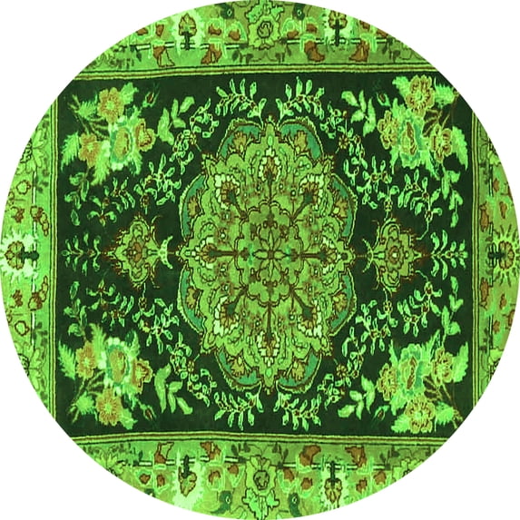 Ahgly Company Indoor Round Medallion Green Traditional Area Rugs, 7' Round