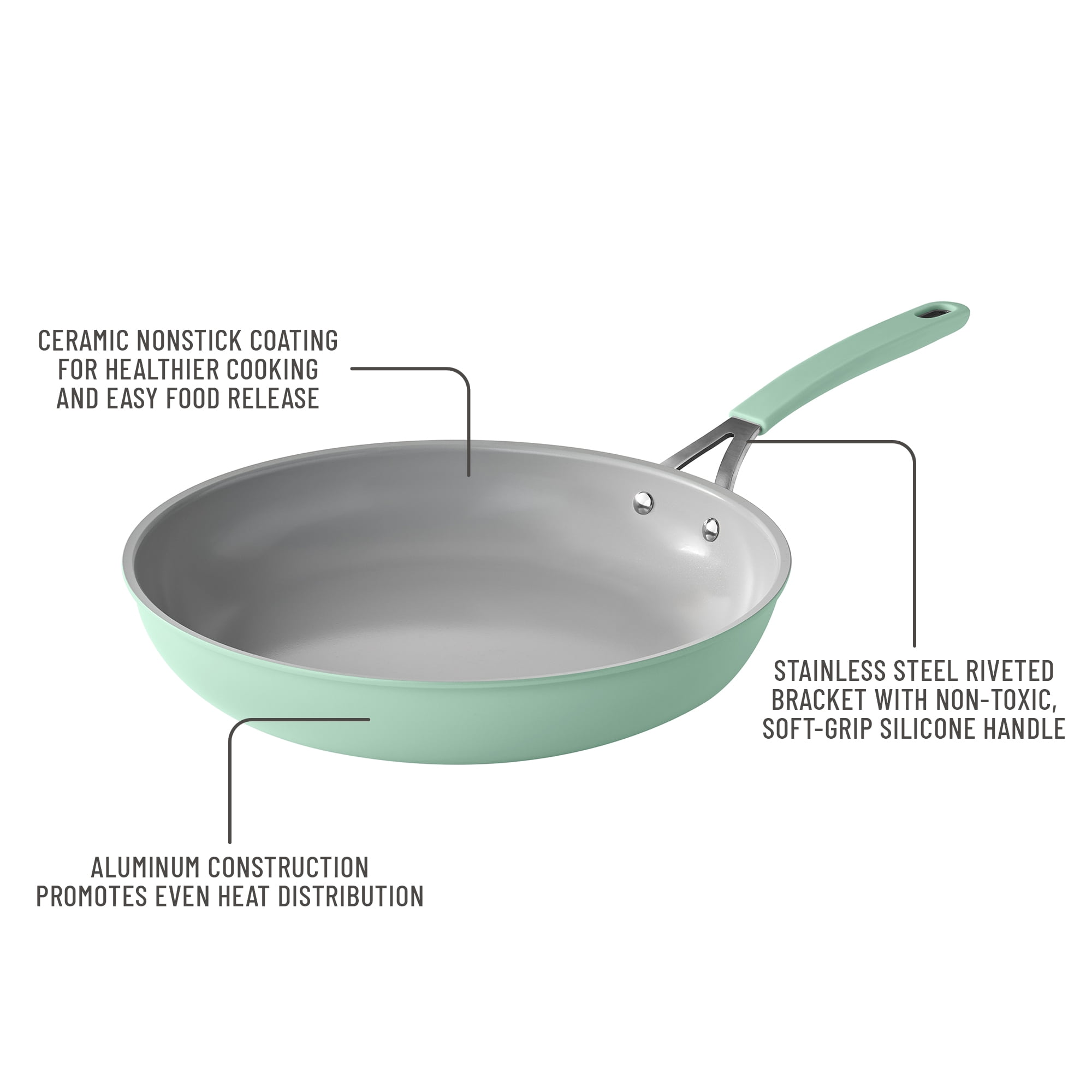 The Pioneer Woman 12-Inch Aluminum Ceramic Nonstick Fry Pan, Green