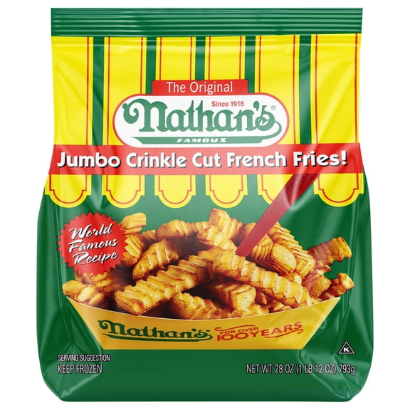 Nathan's Famous Jumbo Crinkle Cut French Fries, Frozen 28 oz Bag