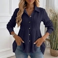 thumbnail image 4 of Uaswgudfs Women's Long Sleeve Polo Collar Button Down Shirt with Ruffled Hem, Casual Loose Fit for Fall, Lightweight Basic Shirt Blue S, 4 of 6