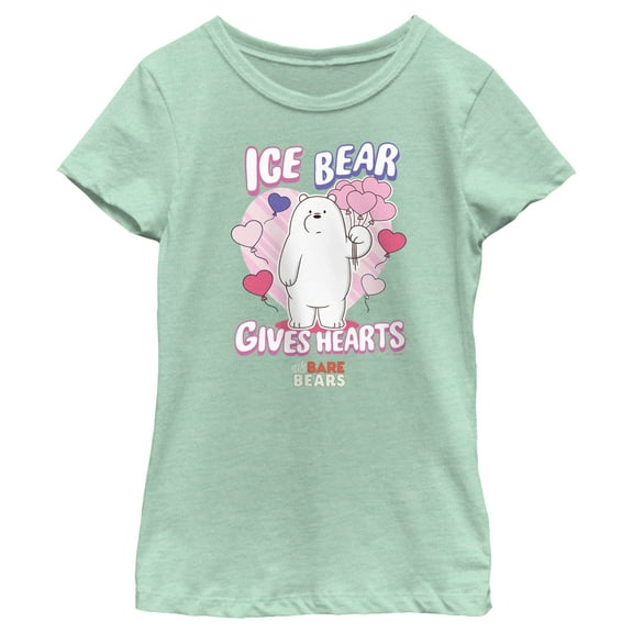 Girl's We Bare Bears Valentine's Day Ice Bear Gives Hearts Graphic Tee Mint Small