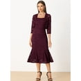 thumbnail image 4 of DARING DIVA Women's Fishtail Sheath Open Front Shrugs 2pc Lace Dress S Burgundy, 4 of 6