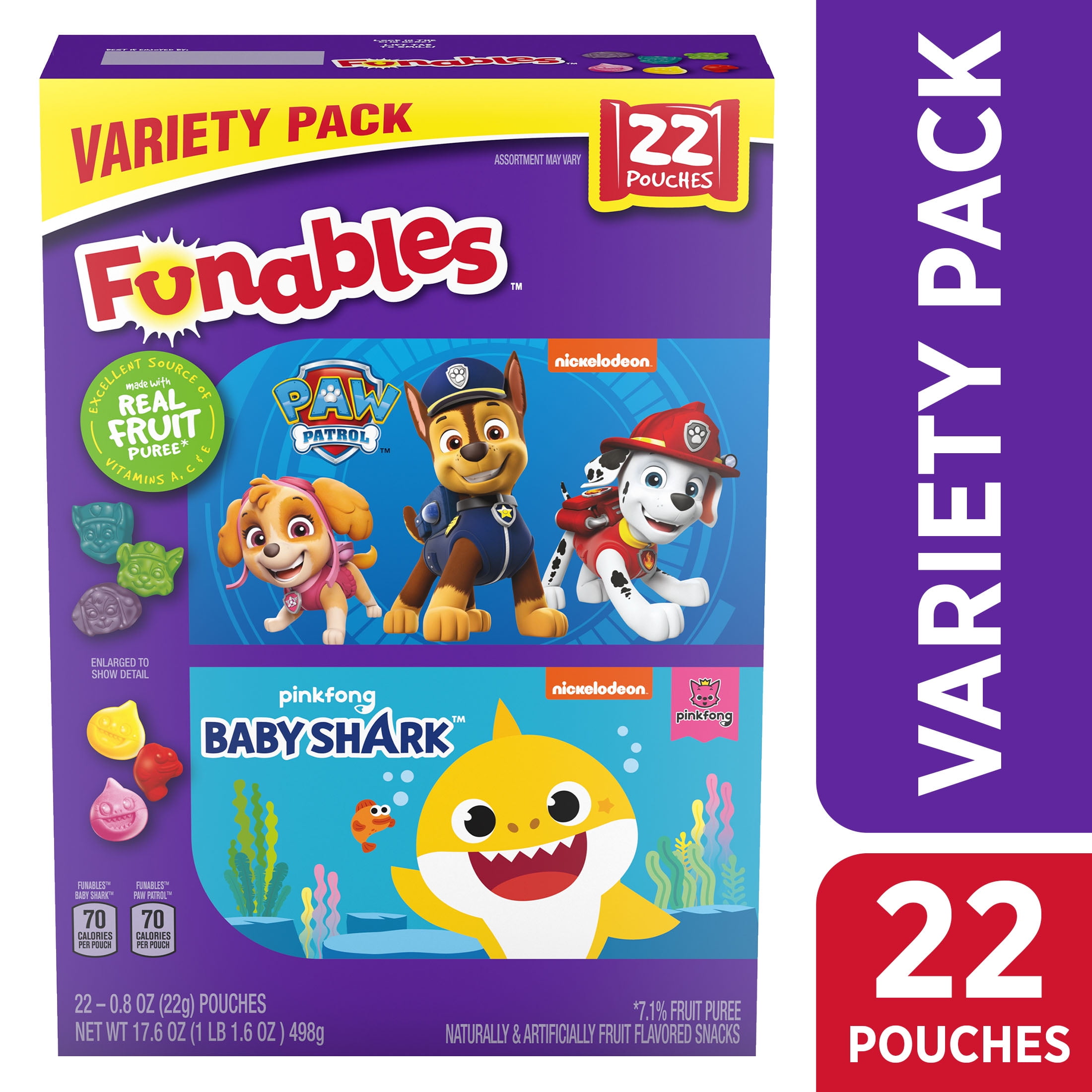 Funables Paw Patrol and Baby Shark Variety Fruit Snacks, 17.6 oz, 22 Count