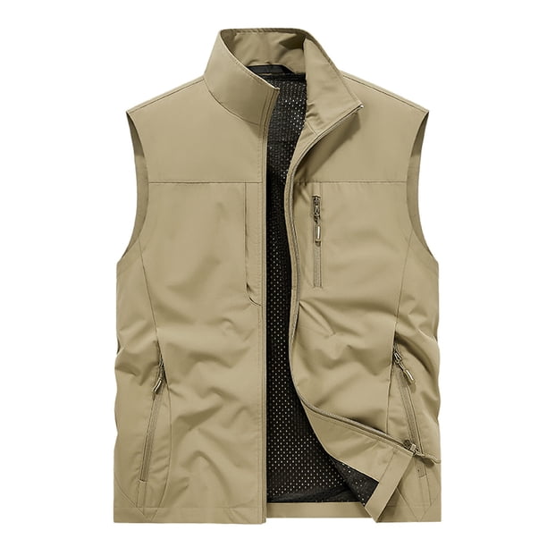 Chaleco de pesca informal para hombre de color liso, ideal para actividades al aire libre y trabajo: chaleco ligero de poliéster, lavable a mano o a máquina, perfecto para practicar deporte o hacer