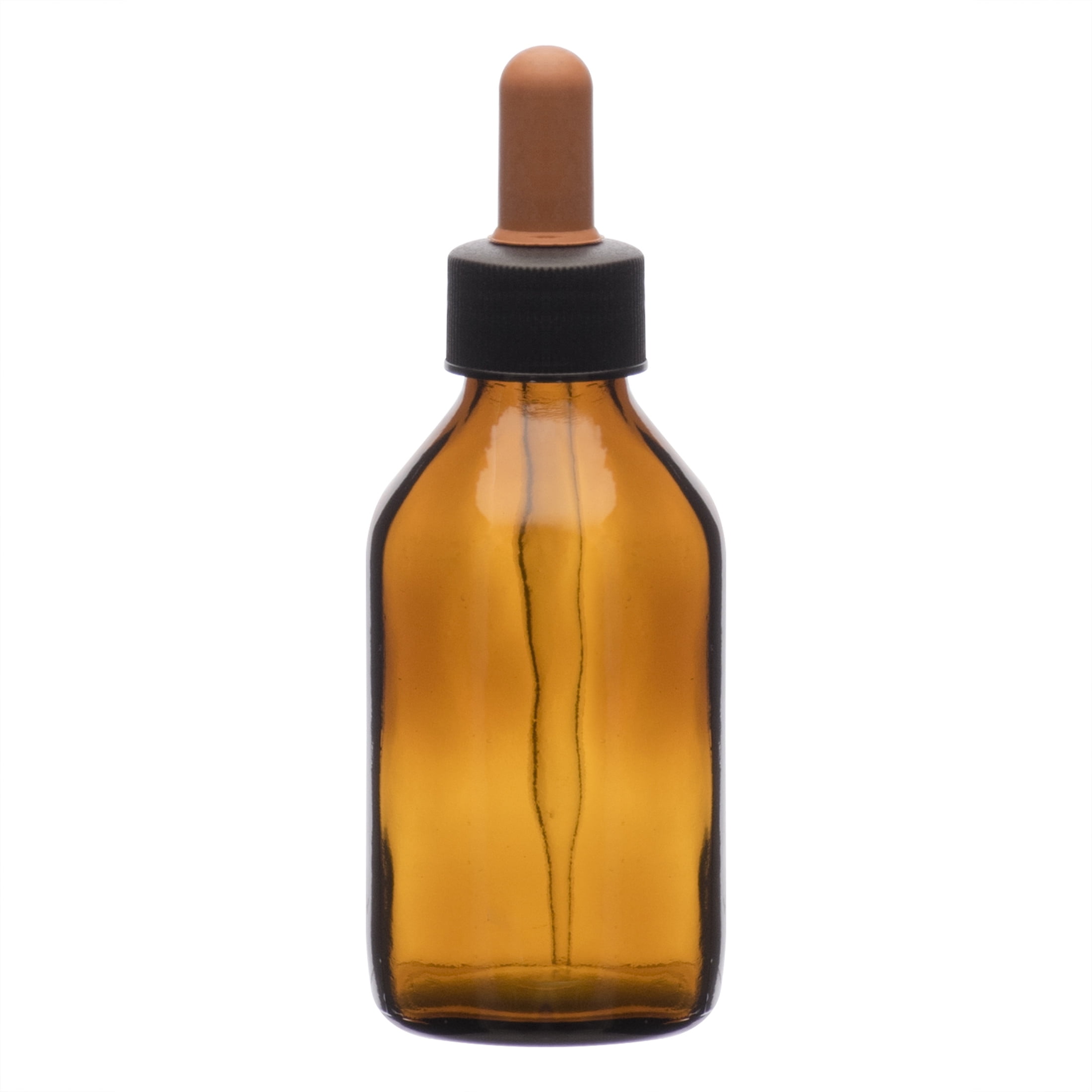 6PK Dropping Bottles, 100ml (3.3oz) - Amber Soda Glass - Screw Cap with Glass Dropper & Rubber Bulb - Eisco Labs