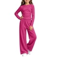 thumbnail image 4 of Enjoytime Girls 2 Piece Outfits Ruched Long Sleeve Tops with Wide Leg Pants Lounge Sets Fall Lightweight Sweatsuit Soft Clothing Set, 4 of 6