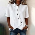 thumbnail image 6 of Tops for Women Trendy Short Sleeve Cotton Linen Button Down Loose Summer Blouses Business Casual Tops for Women bovemsi, 6 of 6