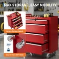 thumbnail image 4 of Rolling Tool Cabinet with 4 Drawers Mobile Toolbox with Lock and Drawer Liners Durable Garage and Workshop Organizer on Wheels Red, 4 of 9